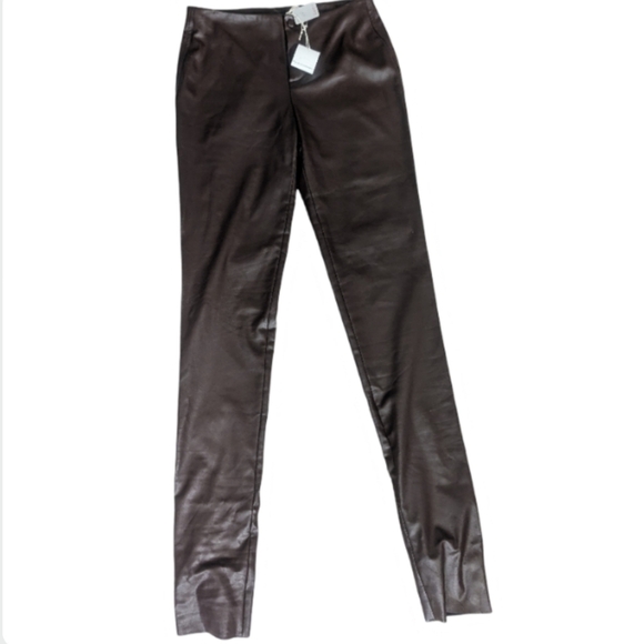 NWT Pier Antonio Gaspari Brown Vegan Leather Straight Pants EU 44 Designer - Picture 1 of 6